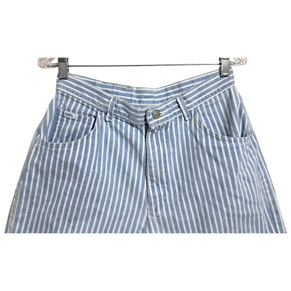 Lee Womens Vintage High Waist Striped Denim Shorts Size 14 Petite Blue & White - Picture 4 of 8